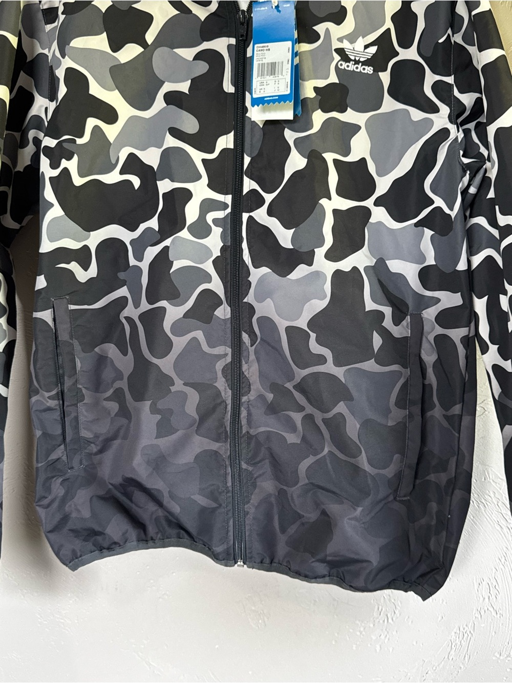 Adidas Originals Camo Windbreaker Jacket Small Black Gray White Hooded - Picture 4 of 7